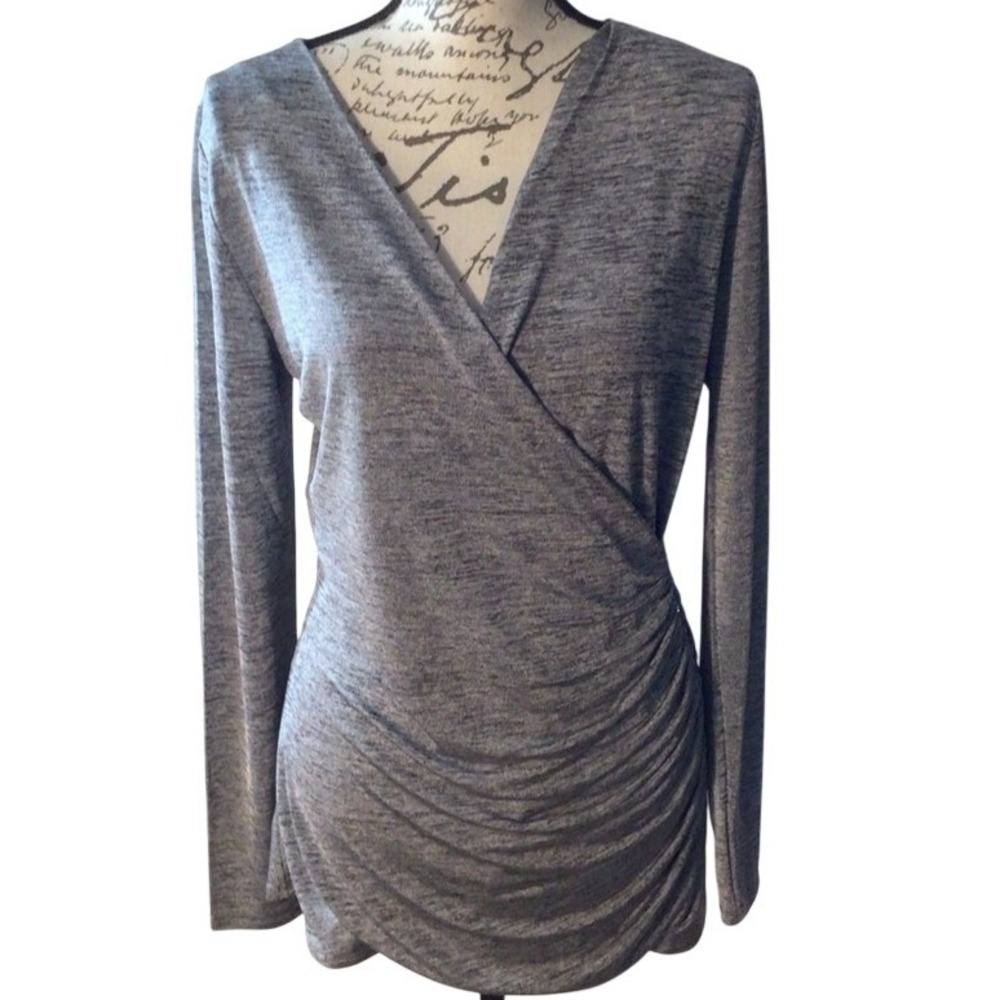 SALE Woman's White House Black Market Crossover Long Sleeve Dress Gray